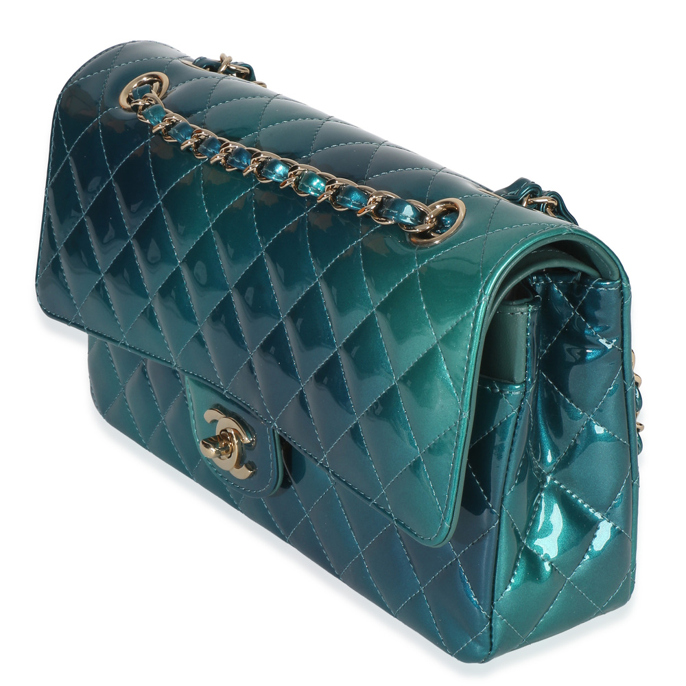 Chanel Green Blue Shaded Quilted Patent Medium Classic Double Flap Bag - Picture 4 of 8